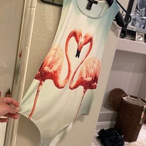 Pink flamingo body suit , size S